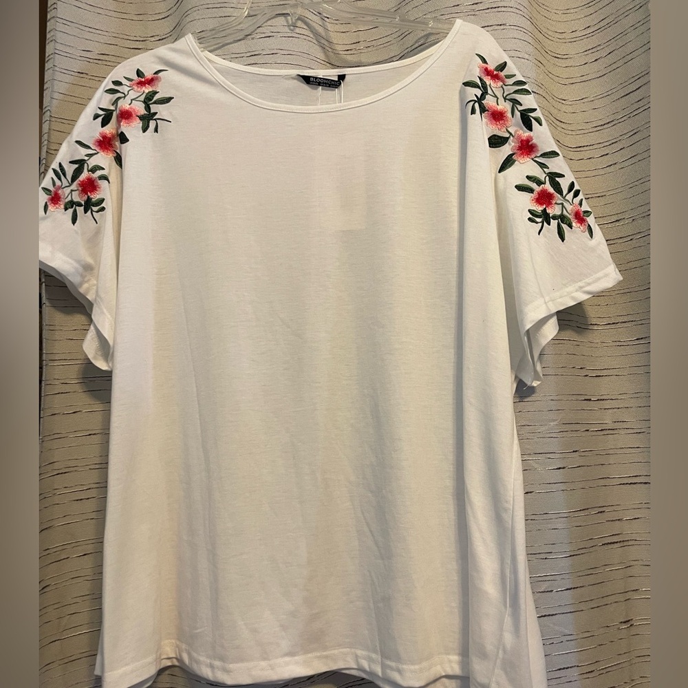White Embroidered T Shirt